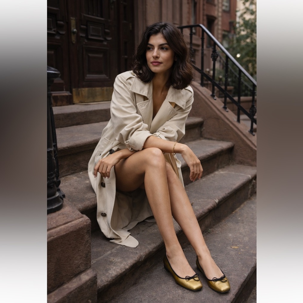Yves Saint Laurent Metallic Gold Flats with Bow